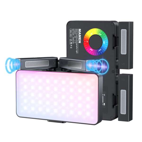 MAMEN SML-V02 Professional Double Microphone Light Pocket RGB Bi-Color Photography Movie Selfie Camera Phone Dual Mic Light