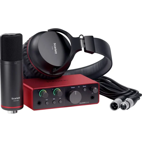 Focusrite Scarlett Solo Studio 4th Gen USB Audio Interface Bundle for the Songwriter, Guitarist, Vocalist or Producer with Condenser Microphone and Headphones for Recording, Streaming, and Podcasting